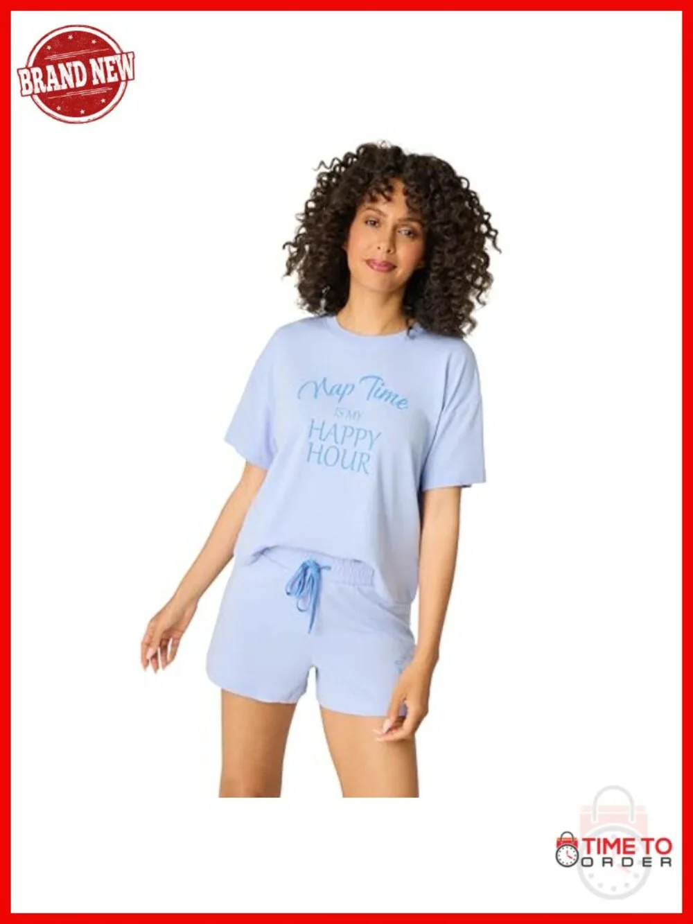 Womens Pajama Set Graphic Tee and Lounge Shorts 52% Cotton 48% Modal